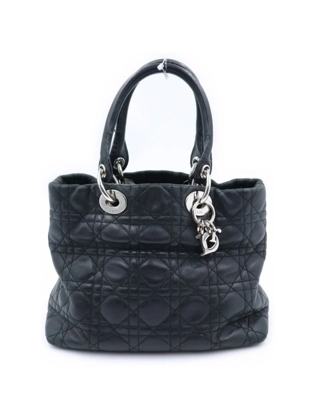 Dior Cannage Handbag Black Leather Silver